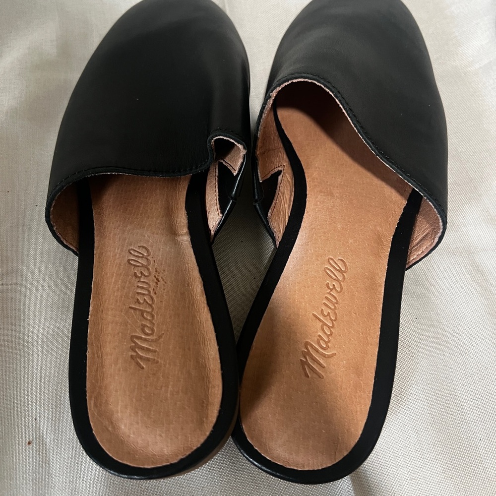 Madewell Black Leather Slide Mules